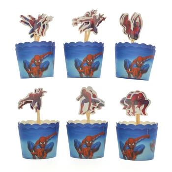 

Spiderman Paper Muffin Cups cake topper set Tableware Birthday Party favor For Boys Party gift Baby Shower Party Supplies