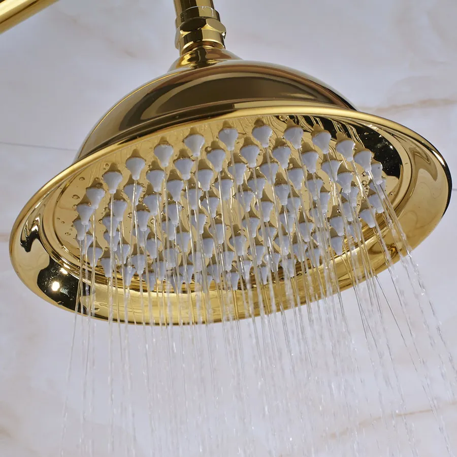 Luxury Gold Polish 8 Inch Rainfall Shower Head Brass Batnroom Hand Shower Head 1.5 M Flexible Shower Hose pipe