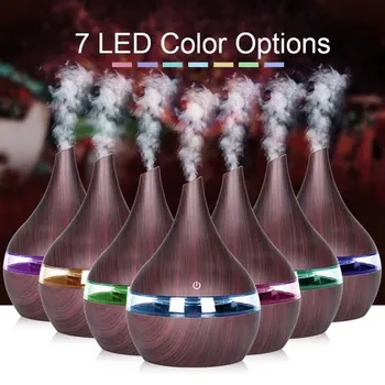 

300ml Ultrasonic Humidifier Aromatherapy Diffuser Air Humidifier Wood Grain LED Lights Exquisite Fashion Creative Airpurifier