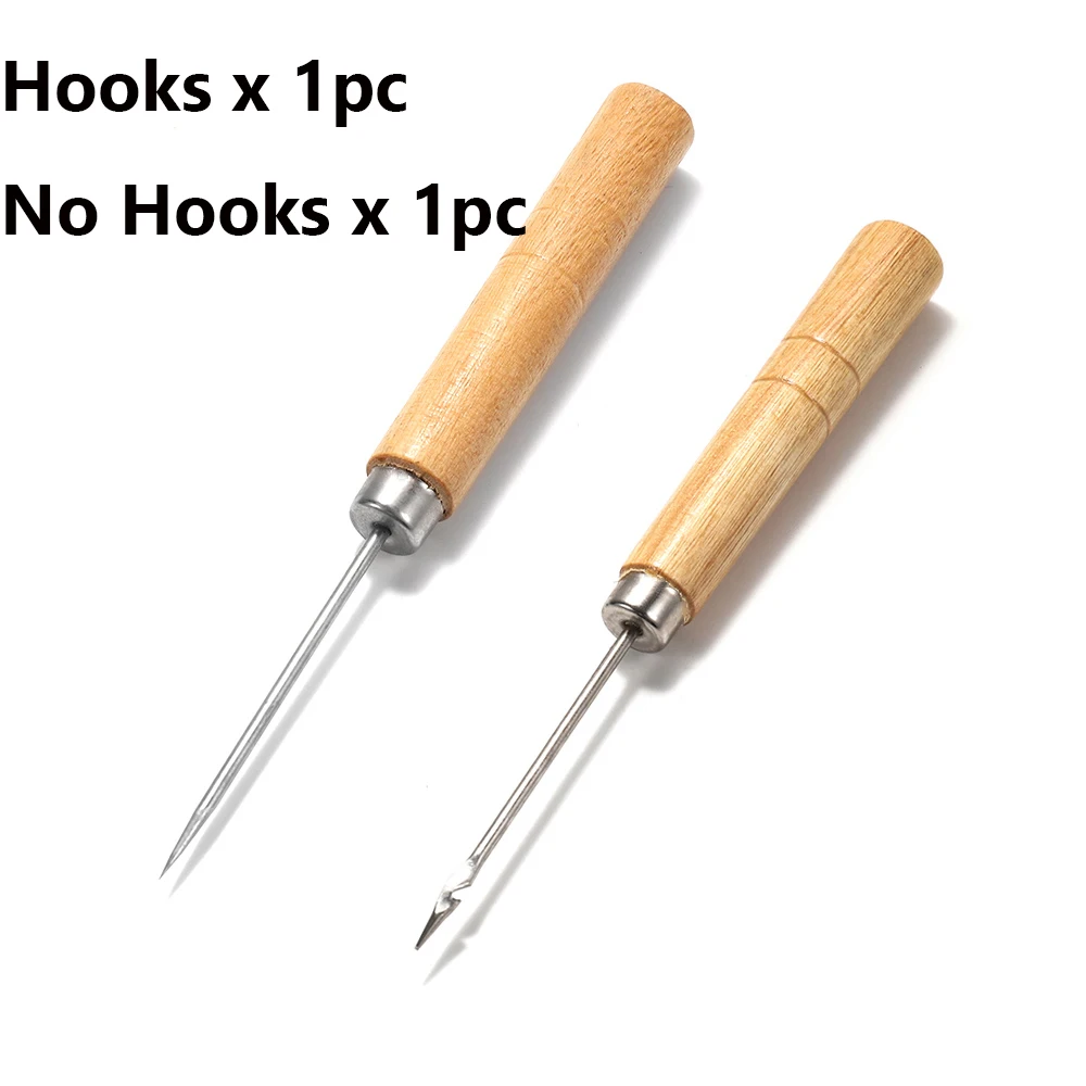 1No hooks and 1Hooks 2 шт., деревянная ручка, шило для шитья, ручная строчка для DIY кожаного браслета, инструмент для ремонта ювелирных изделий, инструмент для шитья, игла, крюк, инструмент - Цвет: 1No hooks and 1Hooks