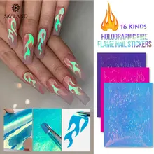 SAVILAND пламенная полоса голографическая 16 листов/набор тонкая Лазерная Серебряная наклейка из фольги DIY Красочная 3D дизайн ногтей