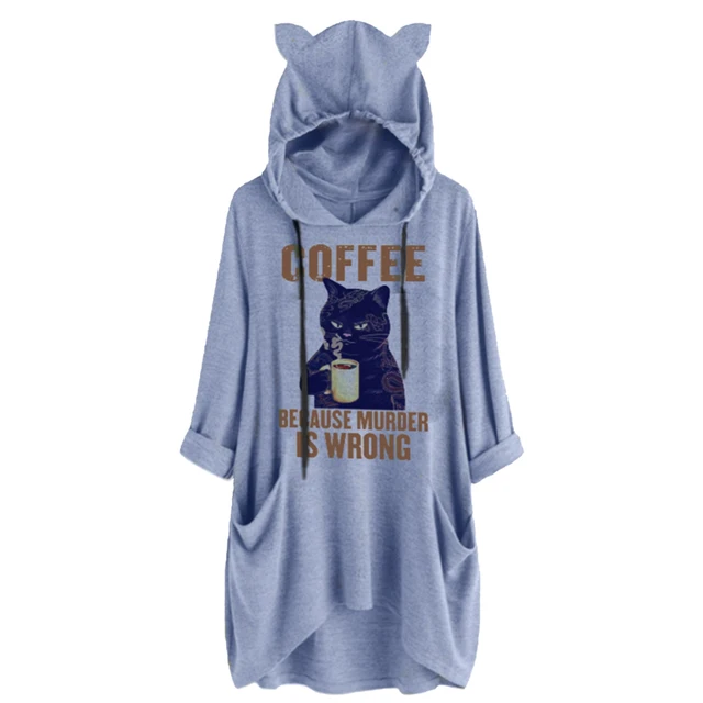 Printify Cute Oversized Hoodies| Graphic Hoodies Women| Cat and His Coffee Hooded Sweatshirt Light Blue / 4XL
