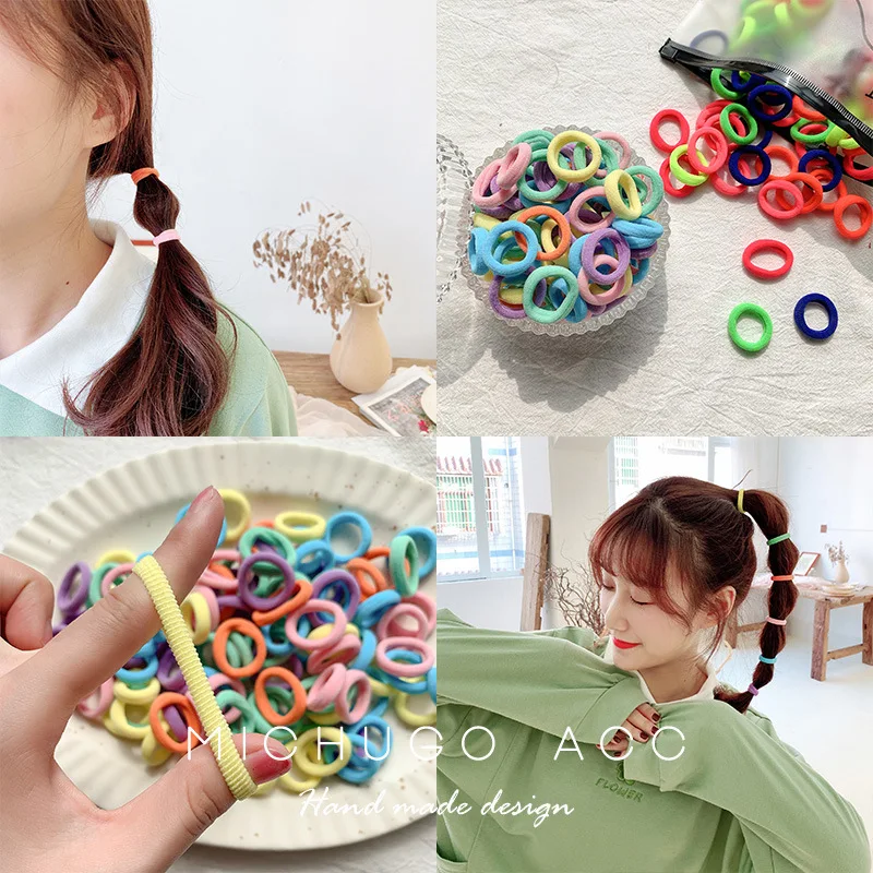 

50 Boxed Children's 3CM Towel Ring Korean Girls Don't Hurt The Hair Ring Head Rope Baby Hair Rope Elastic Hair Accessories
