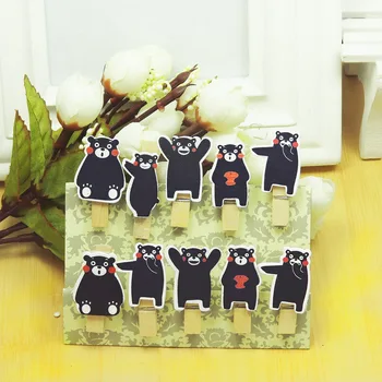 

wooden photo clip wood message black bears photography props pink box storage paper clips cute