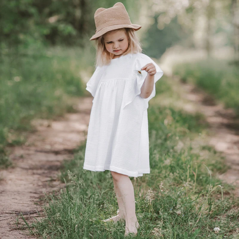 100% Cotton Gauze Muslin Summer Dress For Girls New Casual Loose