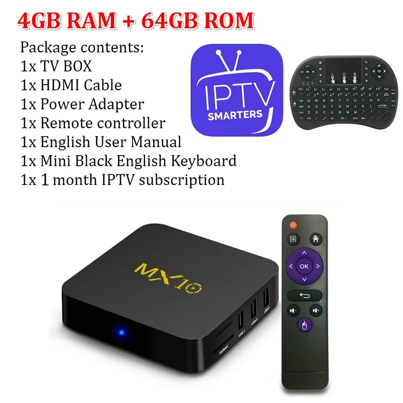 4G with 1 month IPTV T tv BOX MX10 Android tv Box 4 ГБ 32 ГБ Android 9,0 OS RK3328 Четырехъядерный 4K HDR 2,4 ГГц wifi USB 3,0 Smart tv мультимедийный проигрыватель на Android - Цвет: 4G with 1 month IPTV