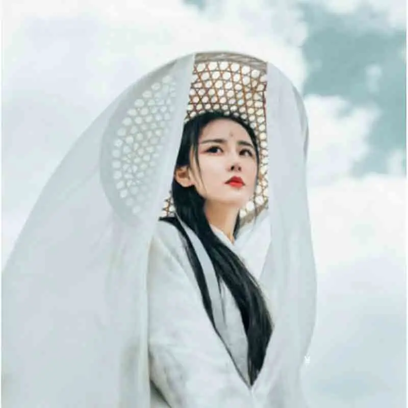 Chinese Ancient Vintage Cap Women Hanfu Hat With Long Veil Douli Hat Cosplay Prop Hanfu Bucket Hats White Red Black For Women