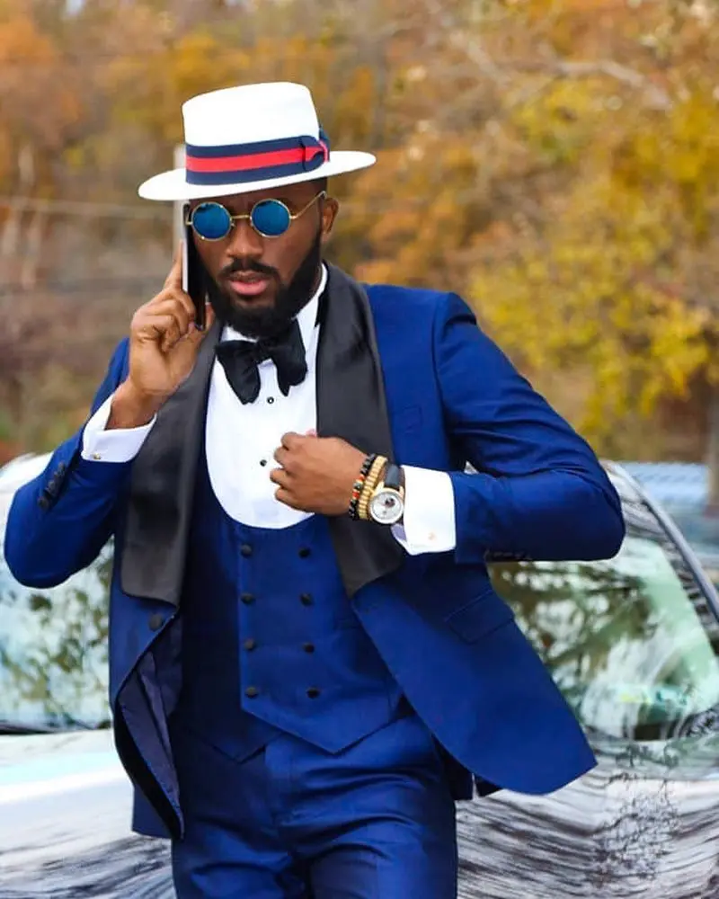 Royal Blue Jacquard New Arrival Boy Prom Suits with Black Lapel main image 1