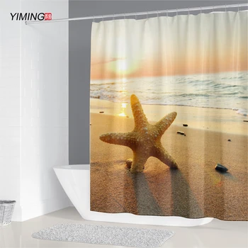 

200x180 bathroom decoration waterproof shower curtain sea beach shell 3D printing polyester home decoration curtain with hook