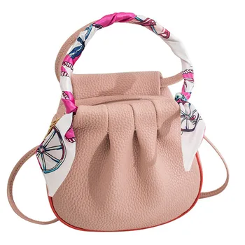 

Fashionable Silk Scarf Bucket Bags For Women Crossbody Bags Women Pu Leather Handbag Pink Casual Shoulder Messenger Bag