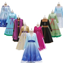 Платье Эльзы для девочек; комплект из 2 предметов для девочек; костюм Снежной Королевы; костюм принцессы Анны для костюмированной вечеринки; Детский Рождественский костюм; Одежда для девочек на Хэллоуин