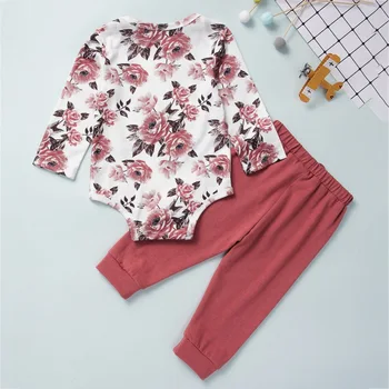

Newborn Baby Girls Clothes 0-3T Autumn Casual Floral Print Long Sleeve Romper Solid Color Pant 2pcs Sets