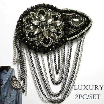 

2pcs/set luxury tassel Beaded epaulette for clothes Punk Coat Suit DIY Fashion Tassel Badge Epaulets Shoulder Patches appliques