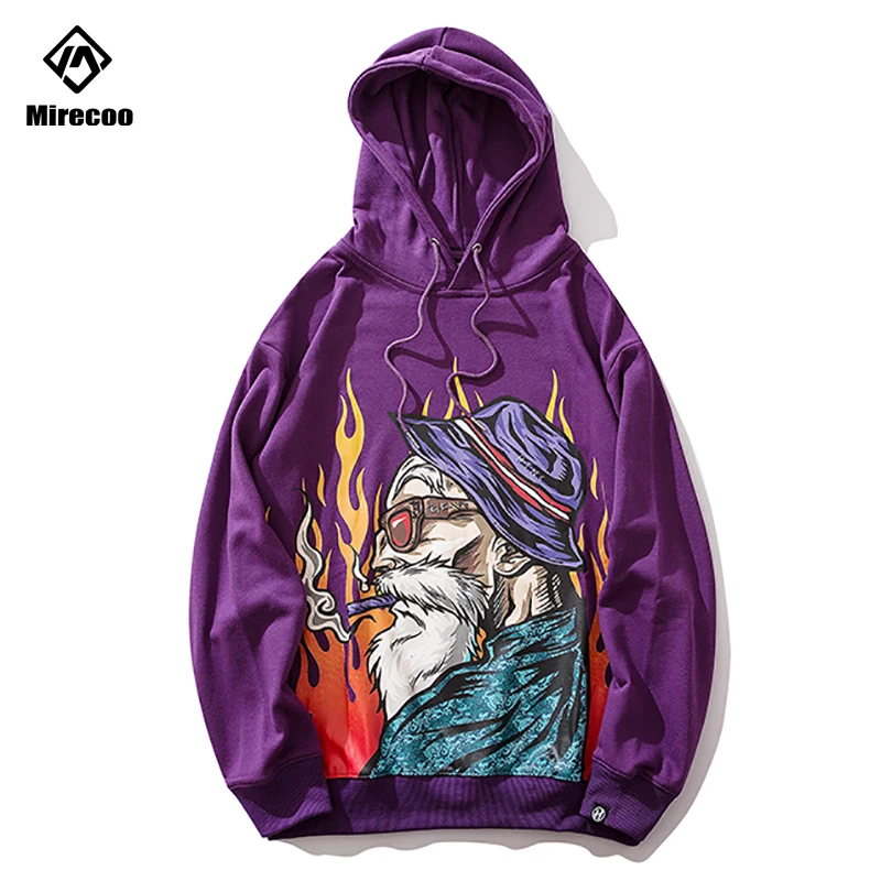 

Mirecoo Hoodies Men Smoking Man Printed Hooded Sweatshirt Men Fleece Pullover Harajuku High Street Hip Hop Fashion Streetwear