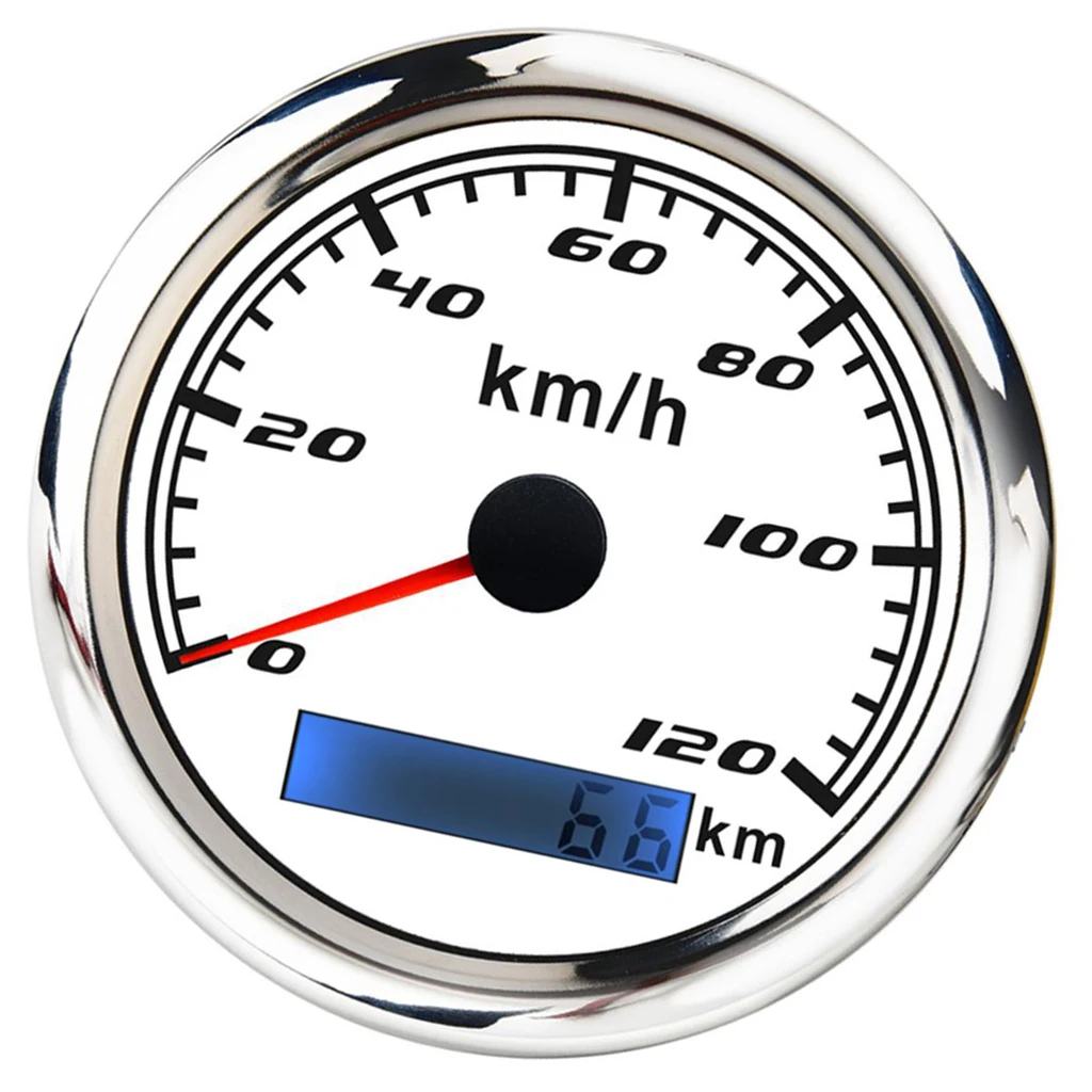 85mm Speedometer Gauge Pulse Signal  0-120km/h IP67 for Car Yacht Boat White