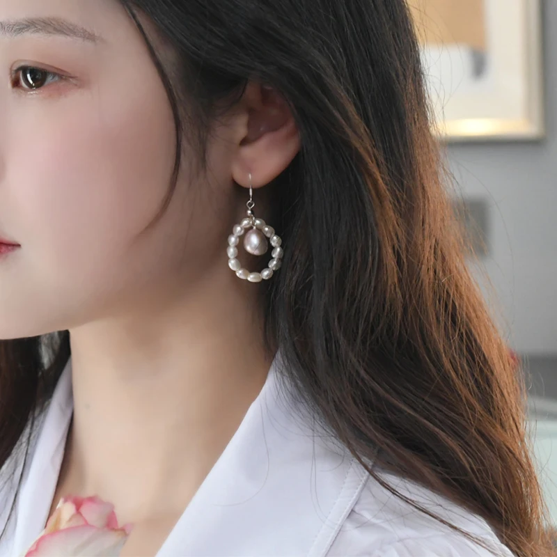 Женские серьги капельки из серебра 925 пробы с натуральным пресноводным