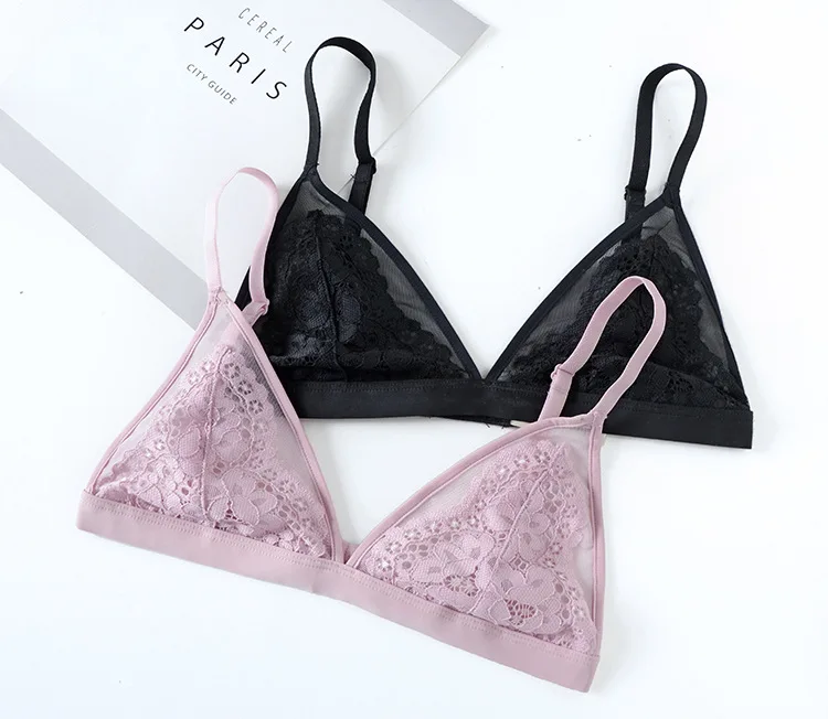 Transparent Triangle Lace Bra Unlined Wireless Sexy 3/4 Cup Adjustable Ultra Thin Bralette for Women lingerie