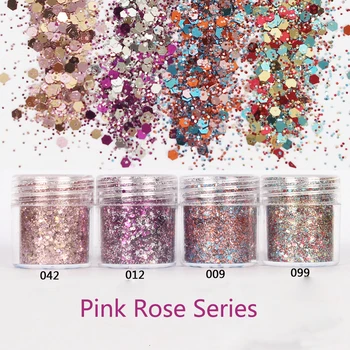 

Mermaid Nail Holographic Pink Rose Shiny Nail Glitter Powder 10ml Hexagon Shape Powder Nail Dust Tips Nail Art Decoration