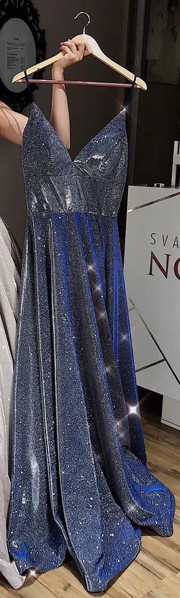 Сверкающие длинные платья для выпускного вечера с v-образным вырезом, а-силуэт, платье для выпускного вечера с карманами, ремни, открытая спина, сексуальное вечернее платье, Robe De Soiree - Цвет: navy blue