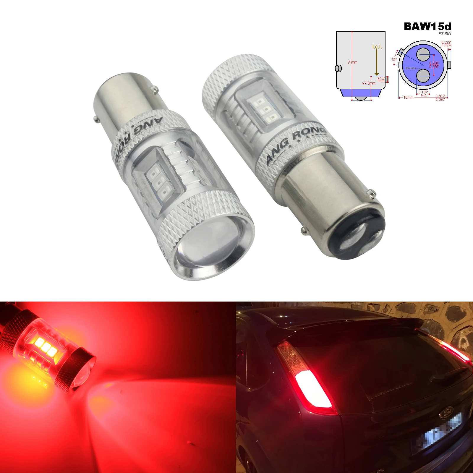 ANGRONG 2x Red 567 PR21/5W BAW15d LED Fog Tail Stop Brake Indicator