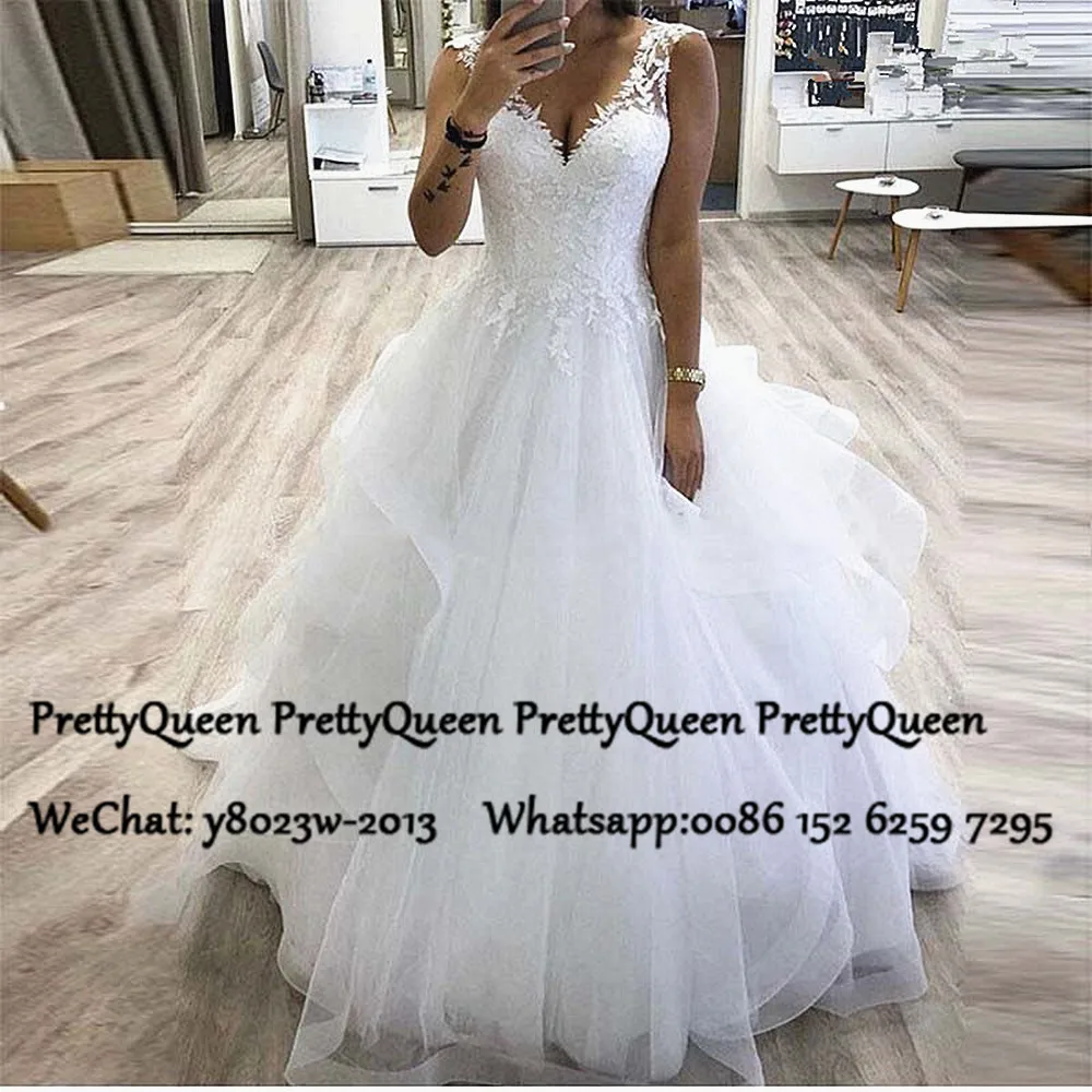 

Cheap White Long Wedding Dress With Appliques 2020 Sheer Deep V Neck Tiered A Line Bohemia Bridal Dresses Vestido De Noiva