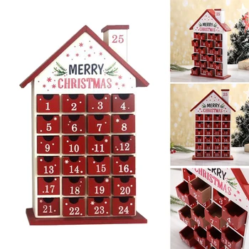 

Christmas Advent Calendar Ornament, 24-Day 24 Drawers Xmas Wooden Decoration for Tabletop