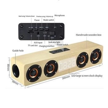 

Wooden Portable Column Wireless Bluetooth Speakers for Computer High power Subwoofer With FM Radio Digital Clock Music Center
