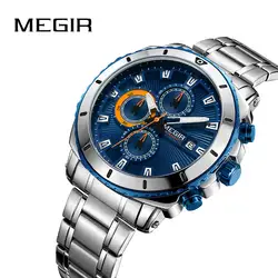 Megir мужской хронограф высокого качества часы для мужчин синий браслет из нержавеющей стали спортивные наручные часы для мальчиков