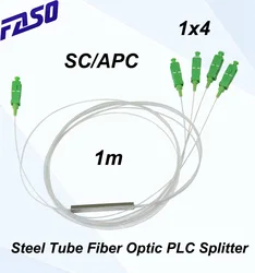 Séparateur SM, 1x4 SC/APC, pour Tube en acier, Fiber optique, FTTH, 0.9mm, 1 mètre 