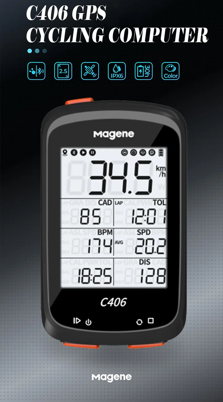 Ordinateur Vélo GPS étanche - Affichage Vitesse, Distance, Altitude - Sans Aimant, écran Rétroéclairé