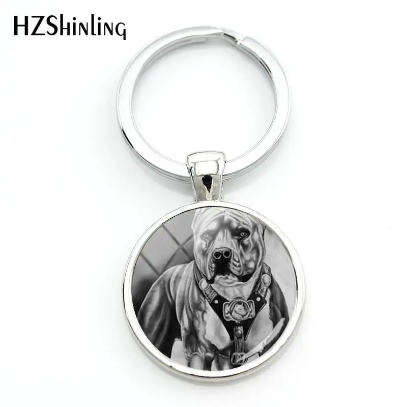 Fashion Pit Bull Dog Keyring Pitbull Keychain Glass Dome Key