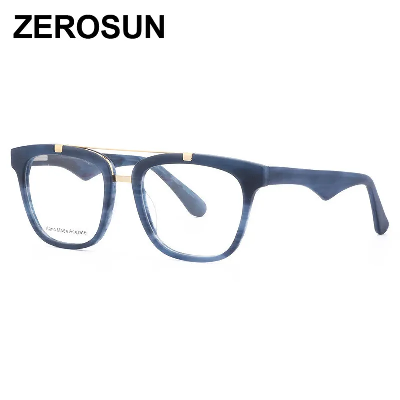 Zerosun, Ретро стиль, оправа для очков, для мужчин и женщин, двойной мост, очки для мужчин, деревянные зерна, модные очки, квадратные очки для близорукости - Цвет оправы: blue