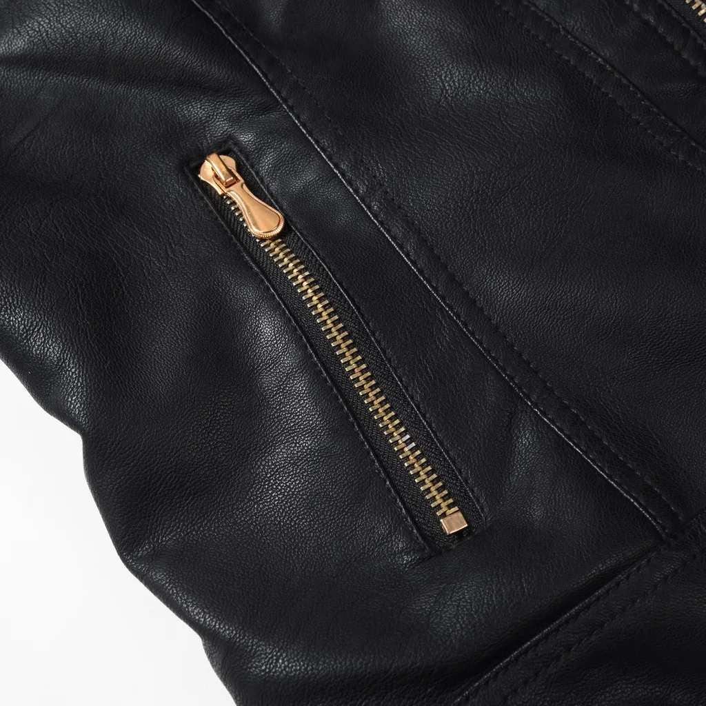 Women's leather jacket Plus Velvet куртка кожаная женская coat female пальто женское Zipper Motorcycle Leather Hooded Jacket#3
