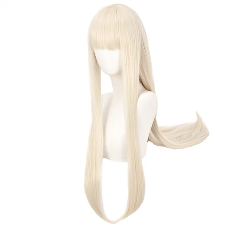 Anime Cosplay Kakegurui Runa Yomozuki Wigs Long Straight Wig Natural Gold with Neat Bang Heat Resistant Synthetic Wigs for Girls 4