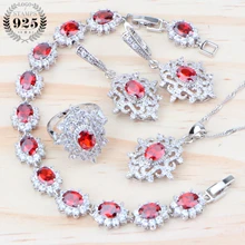 Свадебные циркониевые серебряные 925 комплекты украшений для женщин ювелирные изделия камень кольца браслет, ожерелье, серьги кулон свадебный набор