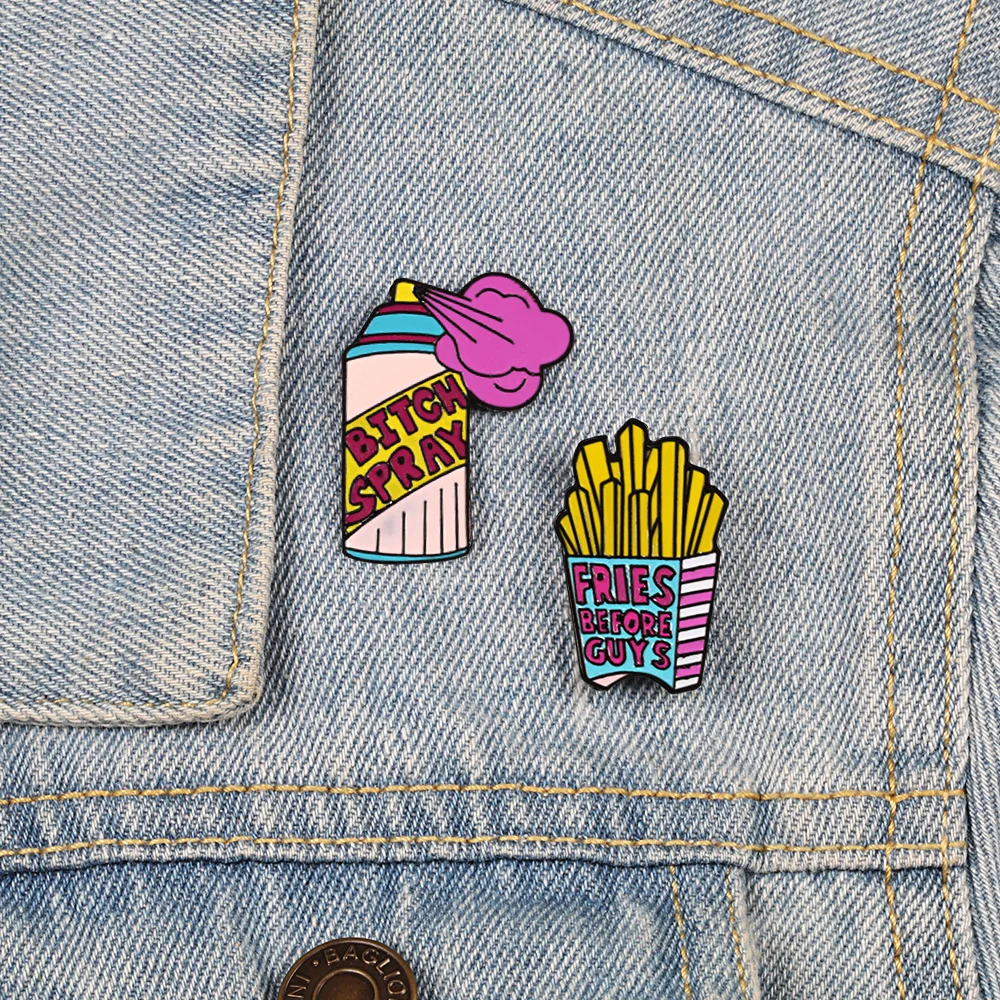 French fries Милая брошь в виде животного, набор, мультяшная Акула, гигантская панда, кролик, собака, корги, ручка, сердце, брошь для женщин, мужчин, детей, эмалированная булавка, ювелирное изделие - Окраска металла: French fries