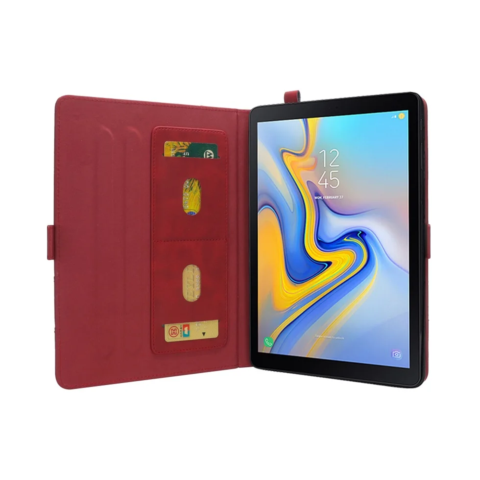 С подставкой и держателем хлодер чехол для Samsung Galaxy Tab A 10,5 дюймов многоракурсный обзор с карандашница фоновая заставка для фотомоделей SM-T590 - Цвет: Красный