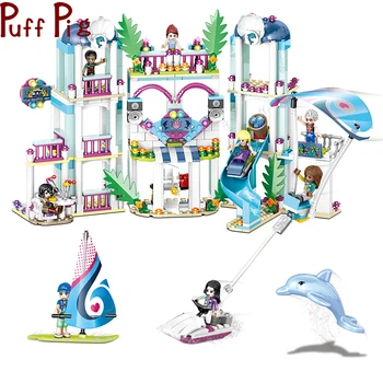 

4in1 726pcs Girl Heart Lake City Seaside Surfing Building Blocks Compatible Friends Toy for Children Figures Bricks
