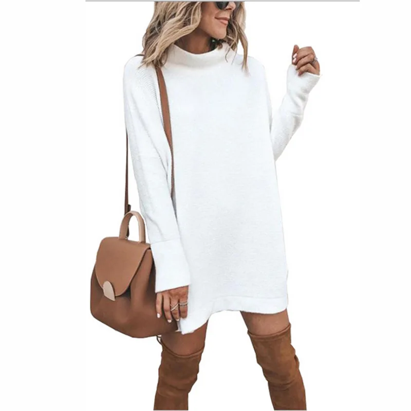 

2020 Autumn New European and American Sweater Half High Neck Long Pullover Sweater Dress Woman Sweaters White Black Gray