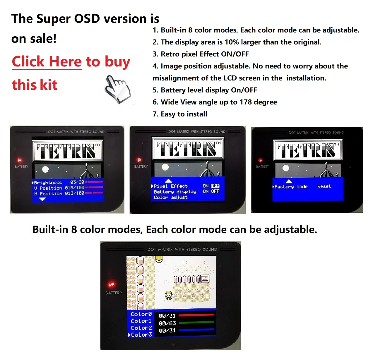 Q5 Version Super OSD RIPS Highlight Backlight LCD Mod/Pre-cut Shell Case/Speaker For Game Boy DMG GB Console