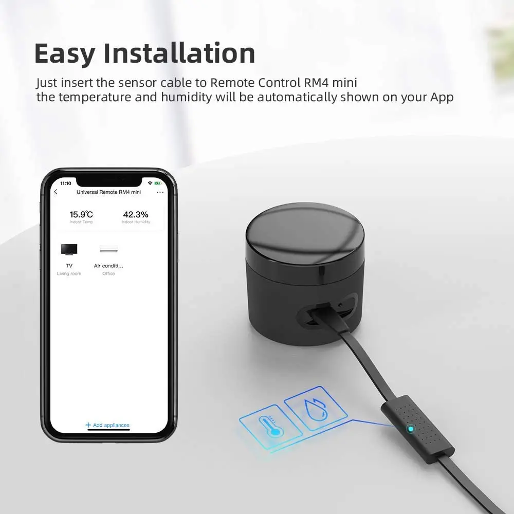 BroadLink Wi-Fi Smart Remote Hub with Sensor Cable, IR RF All in One  Automation Learning Universal Remote Control, With a Mini Smart Plug,  Compatible