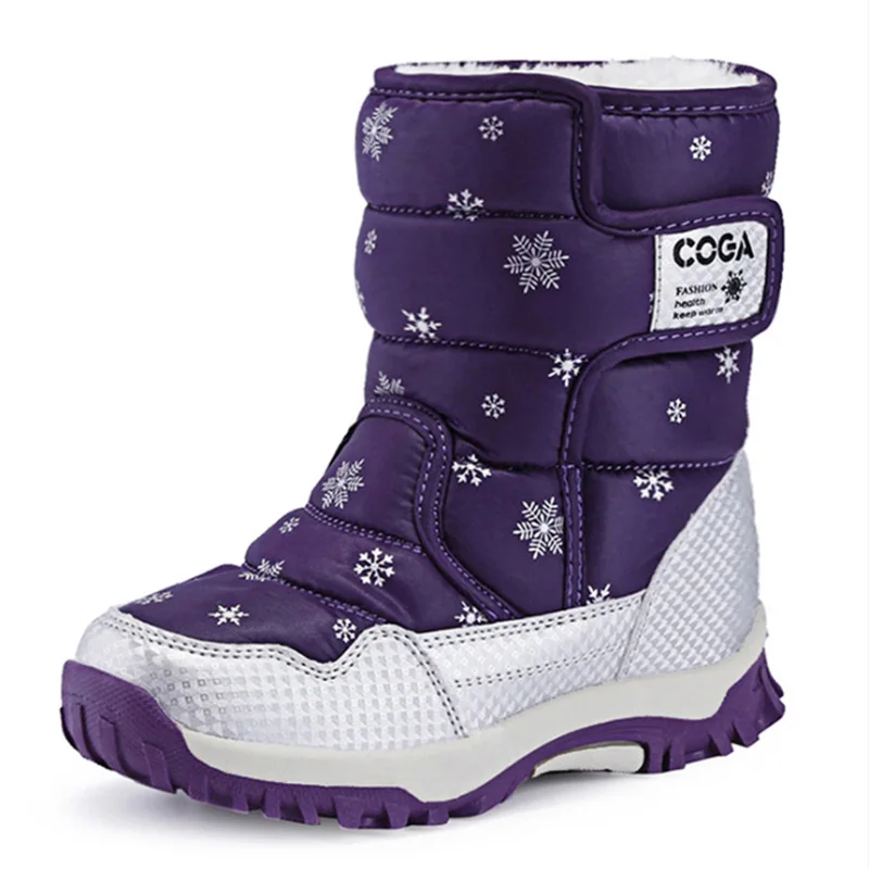 Зимняя обувь; теплые плюшевые ботинки для девочек; детская повседневная обувь; уличные водонепроницаемые детские ботинки; зимние сапоги до середины икры; детские сапоги для мальчиков - Цвет: Фиолетовый