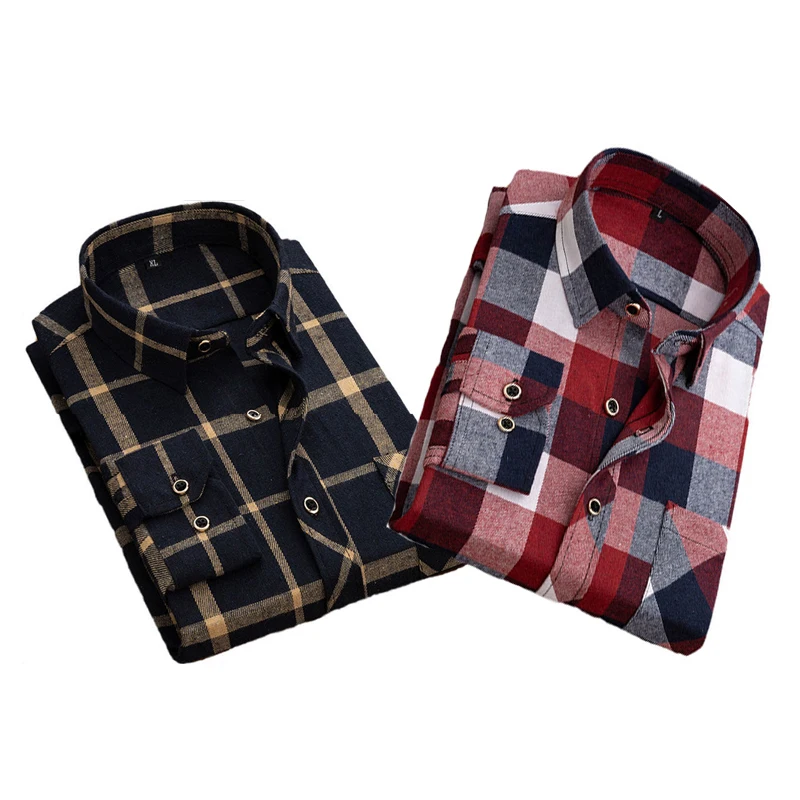 

Long-sleeved Plaid Shirt Spring And Autumn New Style Sanded Fashion Casual Young And Middle-aged Loose-fitting Shirt With Pocket