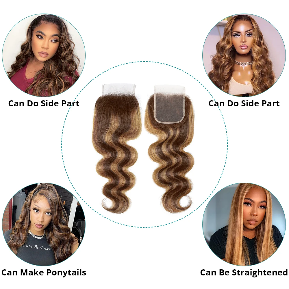 5X5 Transparent Lace Closure 4/27 Highlight Closure Body Wave With Baby Hair Pre-Plucked Honey Blonde Lace Closue - Image 5
