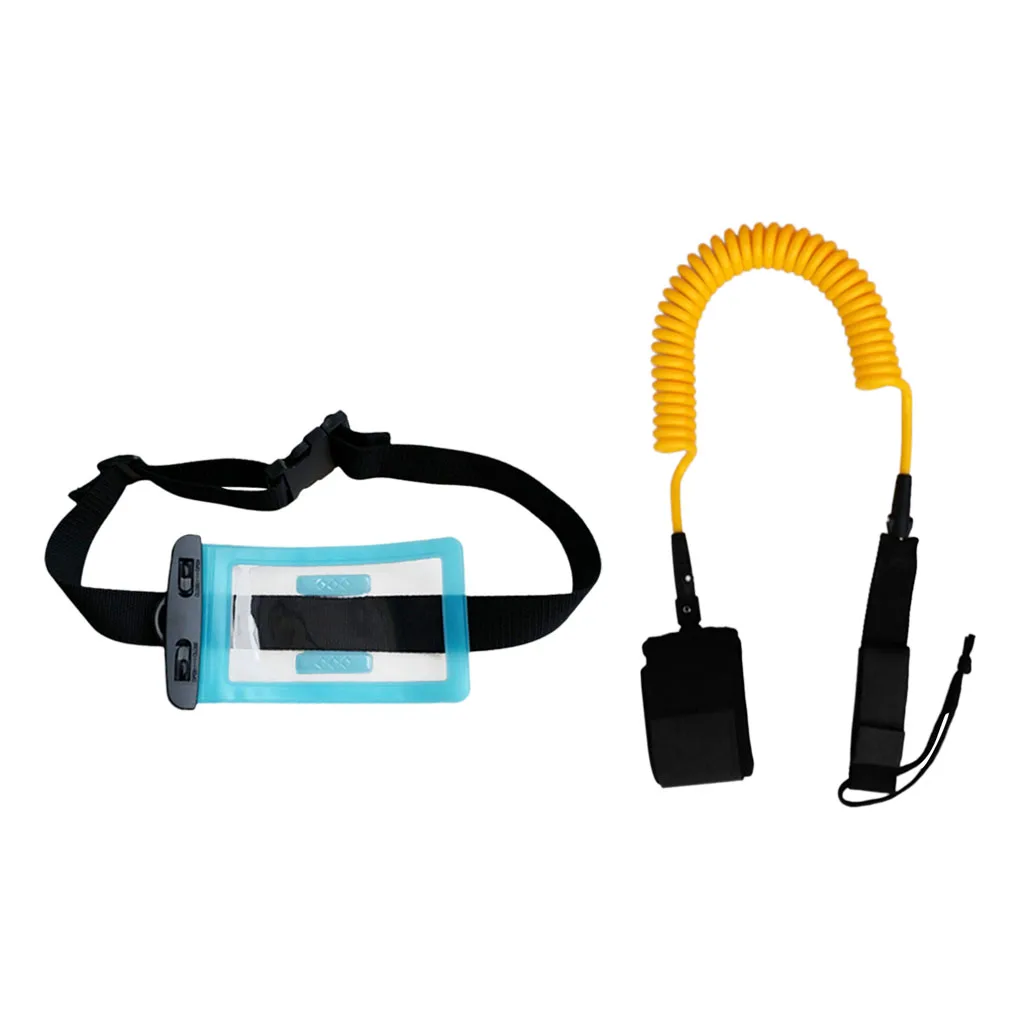 10ft 7mm Coiled Surfboard SUP Leash Stand up Paddle Board Leg Rope Ankle Strap with Waterproof Wallet Dry Bag for Surfing 