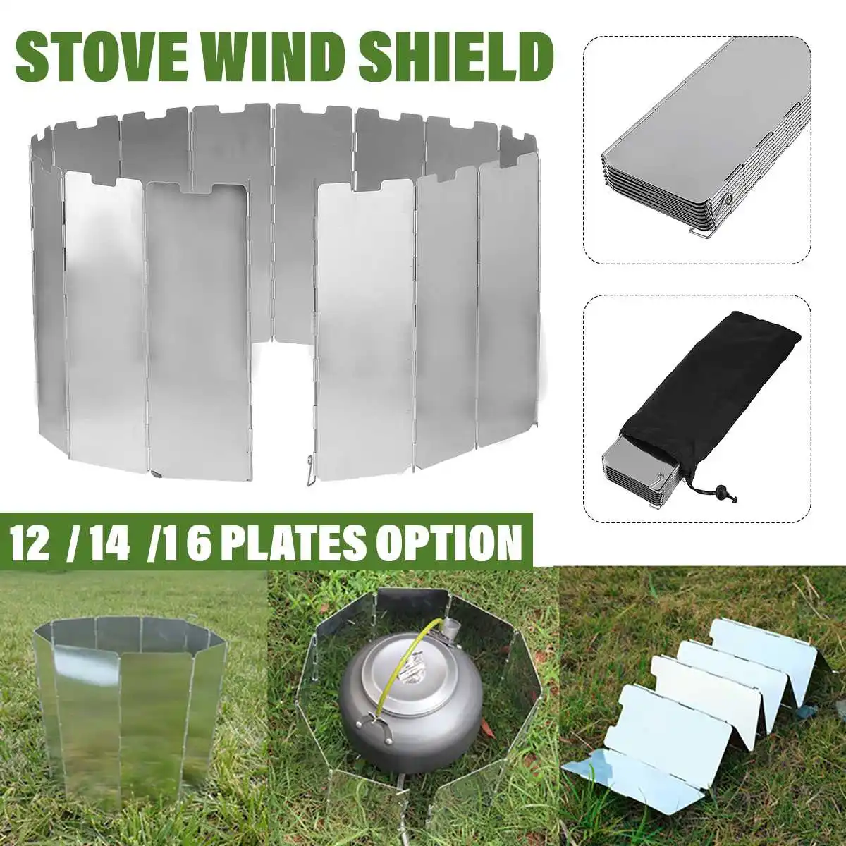 12/14/16 Plates Foldable Stove Wind Shield Aluminum Alloy Camping Gas Screen D3 