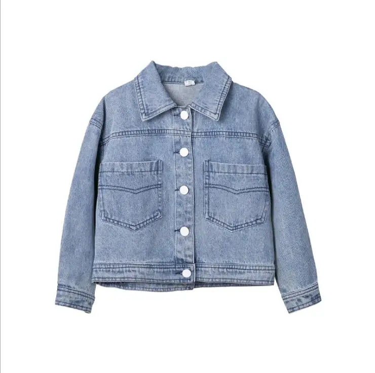 Korea style girls denim pom pom coat fashion autumn girls coat 4-9t C373