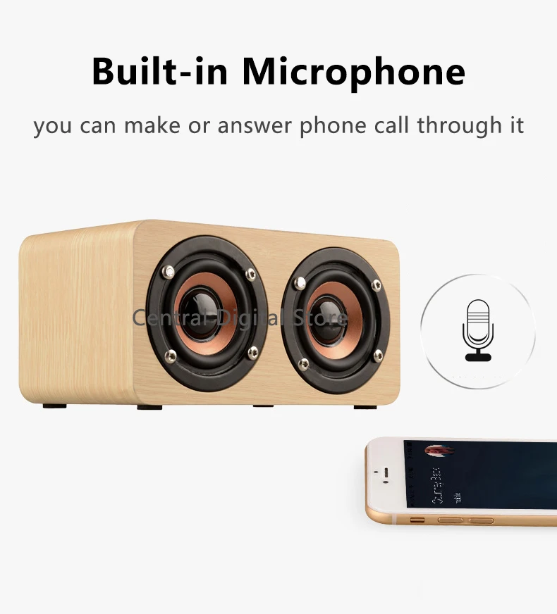 Ретро деревянный стерео Bluetooth динамик маленький мощный HiFi 10 Вт портативный домашний микрофон Колонка сабвуфер перезаряжаемый саундбокс
