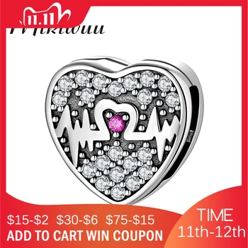 

Hot 925 Sterling Silver Heart rate Sparkling CZ Clip Beads Jewelry Making fits Original Reflexions Bracelets Women DIY Jewelry