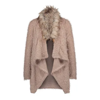 

Warm Autumn Winter Ladies Large Wool Collar Cardigan Plush Comfortable Coat